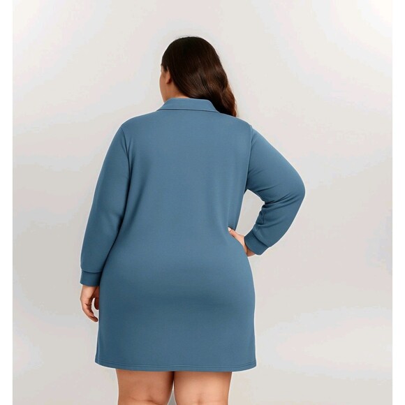 WIHOLL Women’s Blue Long Sleeve Collared Knit Mini Dress XL – Casual Pullover - Picture 3 of 10